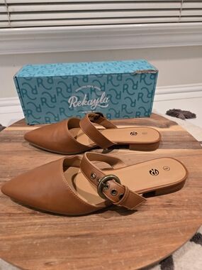 Rekayla Mules for Women Adjustable Strap Pointed Toe Backless Loafer Shoes